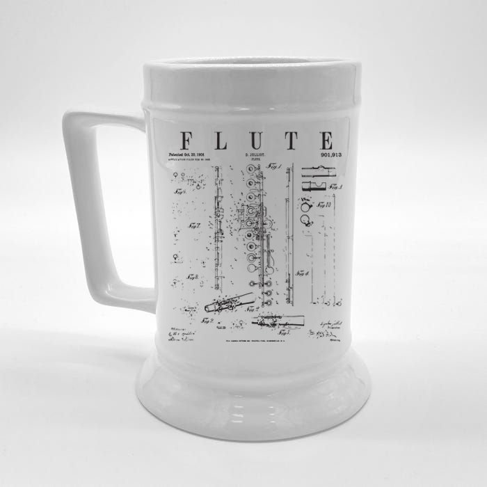 Flute Vintage Patent Flutist Flautist Drawing Print Beer Stein