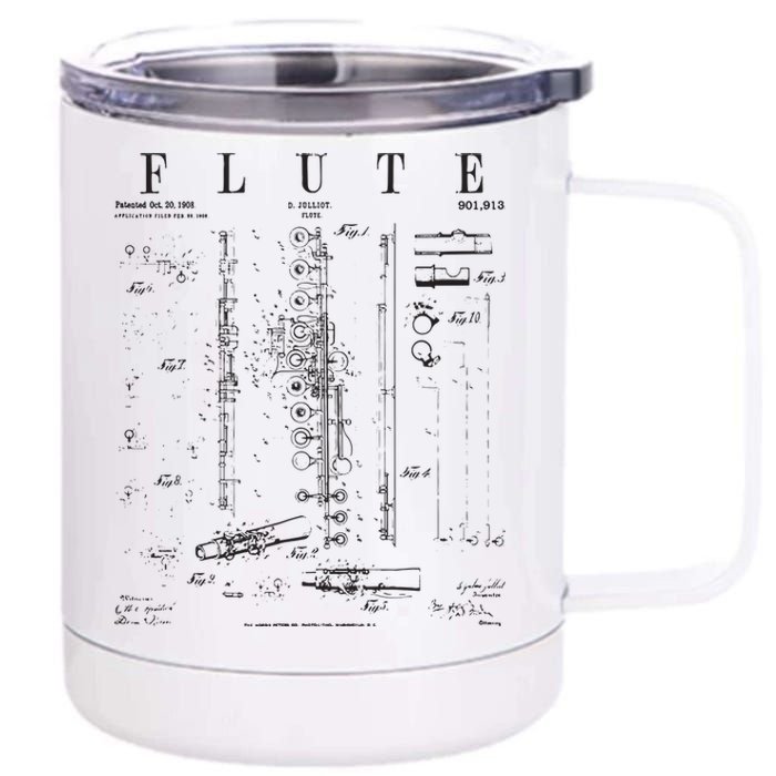 Flute Vintage Patent Flutist Flautist Drawing Print 12 oz Stainless Steel Tumbler Cup