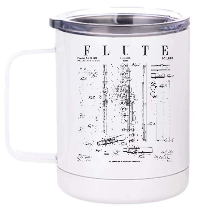 Flute Vintage Patent Flutist Flautist Drawing Print 12 oz Stainless Steel Tumbler Cup