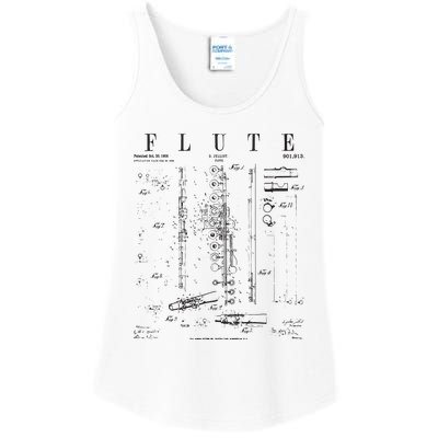 Flute Vintage Patent Flutist Flautist Drawing Print Ladies Essential Tank