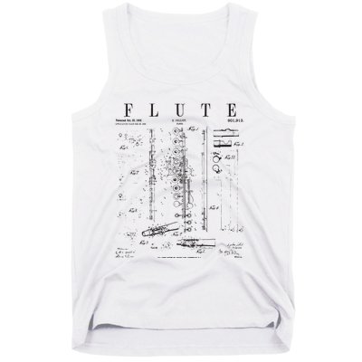 Flute Vintage Patent Flutist Flautist Drawing Print Tank Top