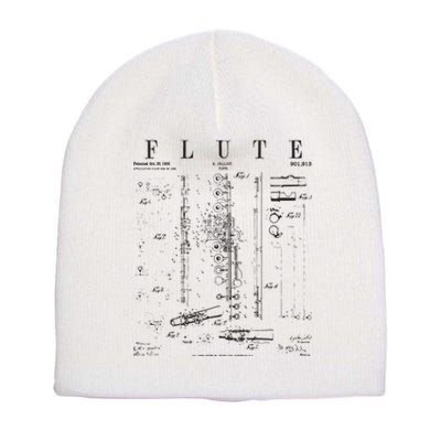 Flute Vintage Patent Flutist Flautist Drawing Print Short Acrylic Beanie