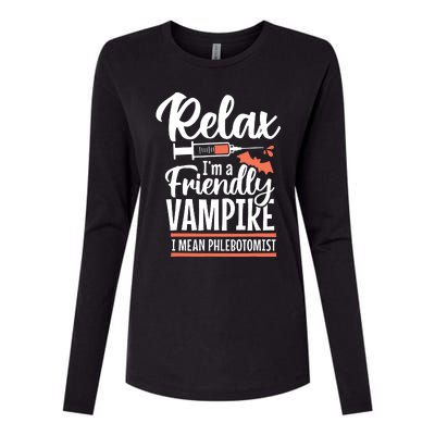 Funny Vampire Phlebotomist Phlebotomy Technician Tech Nurse Womens Cotton Relaxed Long Sleeve T-Shirt