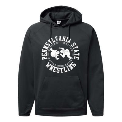 Funny Vintage Pennsylvania State Wrestling Logo Gift Performance Fleece Hoodie