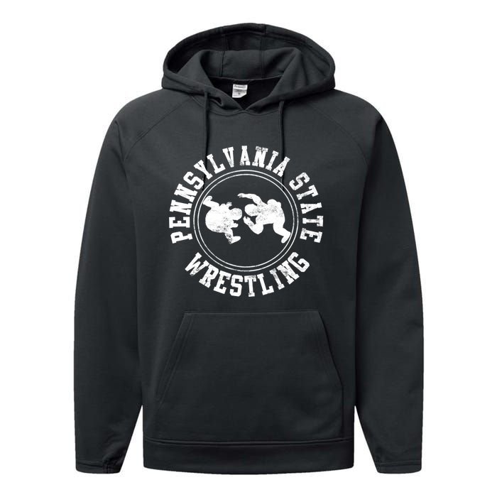 Funny Vintage Pennsylvania State Wrestling Logo Gift Performance Fleece Hoodie