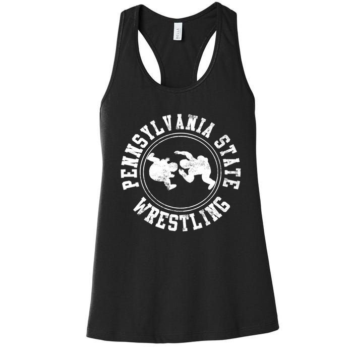 Funny Vintage Pennsylvania State Wrestling Logo Gift Women's Racerback Tank