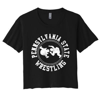 Funny Vintage Pennsylvania State Wrestling Logo Gift Women's Crop Top Tee