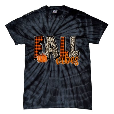 Fall Vibes Pumpkin Plaid Cheetah Tie-Dye T-Shirt