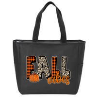 Fall Vibes Pumpkin Plaid Cheetah Zip Tote Bag