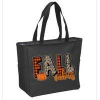Fall Vibes Pumpkin Plaid Cheetah Zip Tote Bag