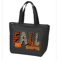 Fall Vibes Pumpkin Plaid Cheetah Zip Tote Bag