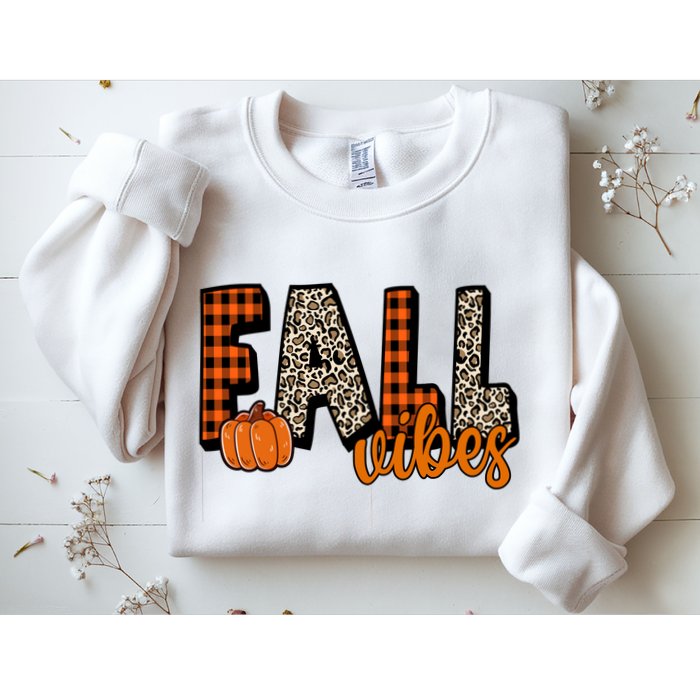 Fall Vibes Pumpkin Plaid Cheetah Sweatshirt