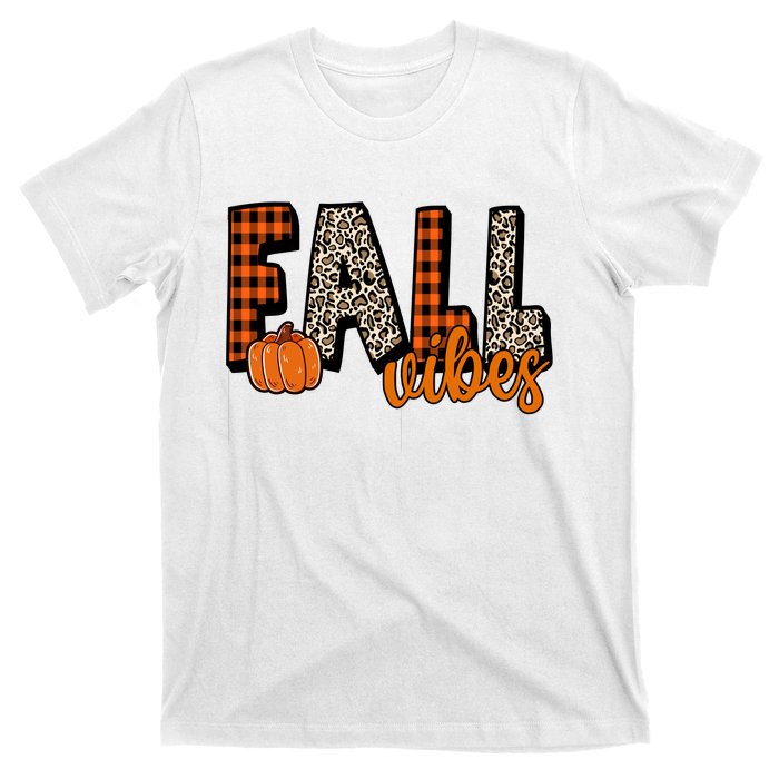 Fall Vibes Pumpkin Plaid Cheetah T-Shirt