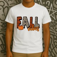 Fall Vibes Pumpkin Plaid Cheetah T-Shirt