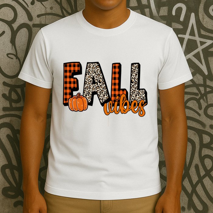 Fall Vibes Pumpkin Plaid Cheetah T-Shirt