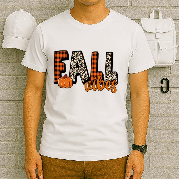 Fall Vibes Pumpkin Plaid Cheetah T-Shirt