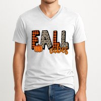 Fall Vibes Pumpkin Plaid Cheetah V-Neck T-Shirt