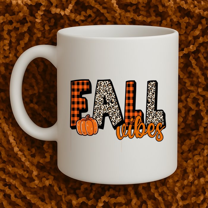Fall Vibes Pumpkin Plaid Cheetah Mug