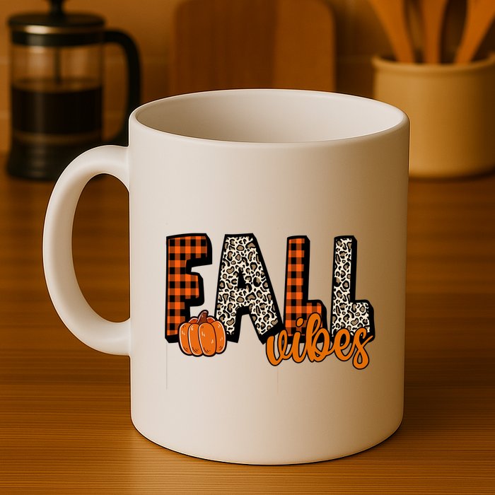 Fall Vibes Pumpkin Plaid Cheetah Mug