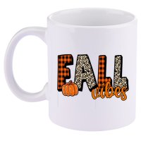 Fall Vibes Pumpkin Plaid Cheetah 11oz C Handle Ceramic Mug