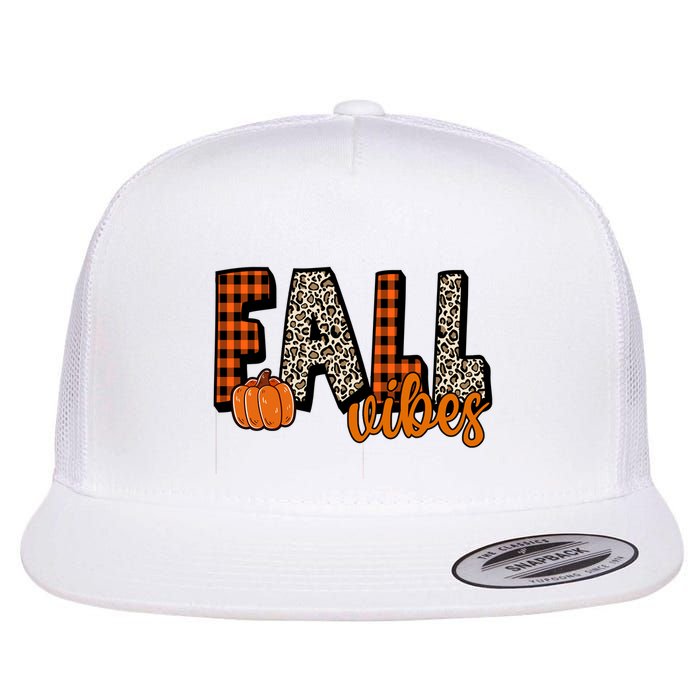 Fall Vibes Pumpkin Plaid Cheetah Flat Bill Trucker Hat