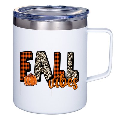 Fall Vibes Pumpkin Plaid Cheetah 12oz Stainless Steel Coffee Mug