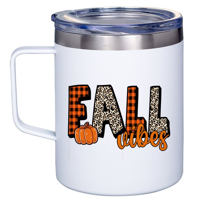 Fall Vibes Pumpkin Plaid Cheetah 12oz Stainless Steel Coffee Mug