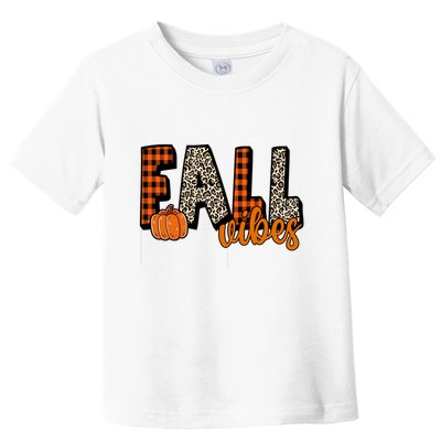 Fall Vibes Pumpkin Plaid Cheetah Toddler T-Shirt