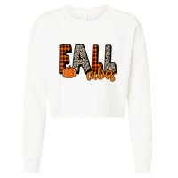 Fall Vibes Pumpkin Plaid Cheetah Cropped Pullover Crew