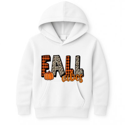 Fall Vibes Pumpkin Plaid Cheetah Kids Hoodie