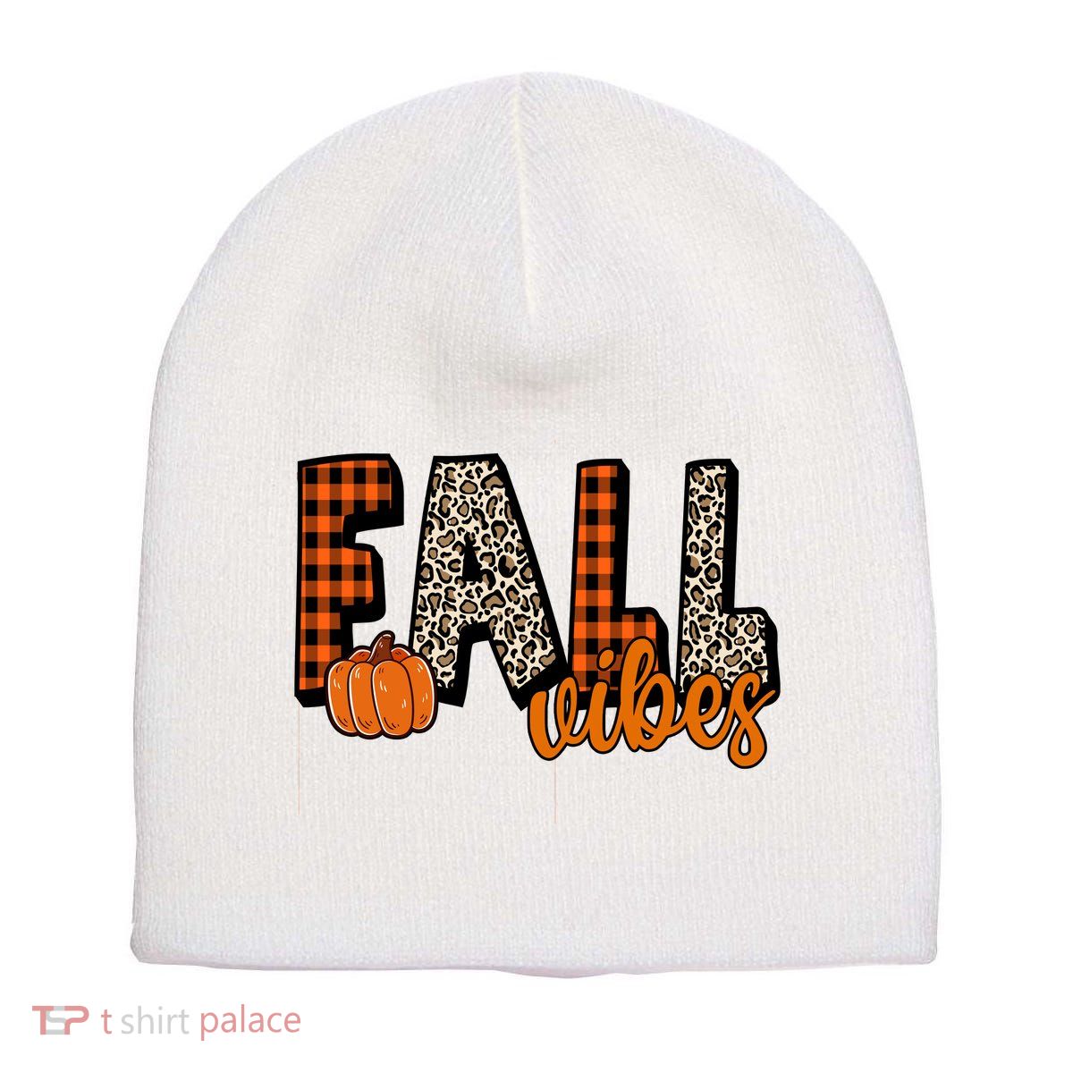 Fall Vibes Pumpkin Plaid Cheetah Short Acrylic Beanie