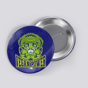 Funny Vegan Power Featuring Strong Angry Broccoli Flexing Gift Button