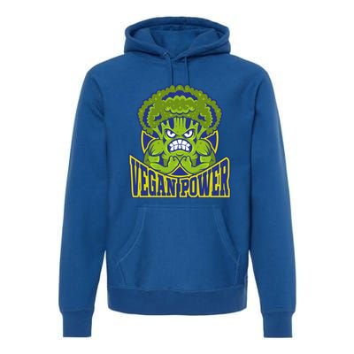 Funny Vegan Power Featuring Strong Angry Broccoli Flexing Gift Premium Hoodie