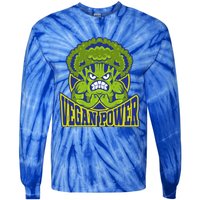 Funny Vegan Power Featuring Strong Angry Broccoli Flexing Gift Tie-Dye Long Sleeve Shirt