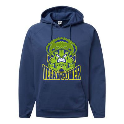 Funny Vegan Power Featuring Strong Angry Broccoli Flexing Gift Performance Fleece Hoodie