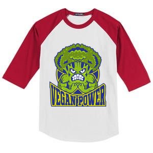 Funny Vegan Power Featuring Strong Angry Broccoli Flexing Gift Kids Colorblock Raglan Jersey