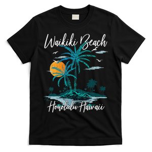 Family Vacation Retro Sunset Honolulu Hawaii Waikiki Beach T-Shirt