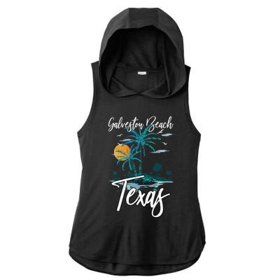 Family Vacation Retro Sunset Texas Galveston Beach Ladies PosiCharge Tri-Blend Wicking Draft Hoodie Tank