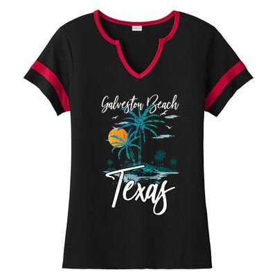 Family Vacation Retro Sunset Texas Galveston Beach Ladies Halftime Notch Neck Tee