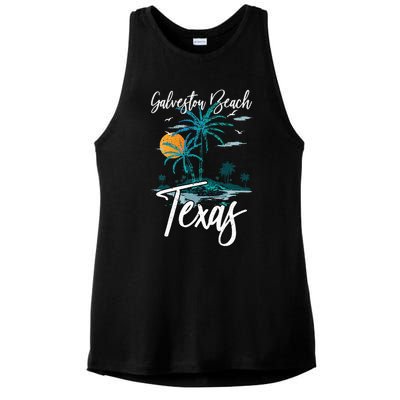 Family Vacation Retro Sunset Texas Galveston Beach Ladies PosiCharge Tri-Blend Wicking Tank