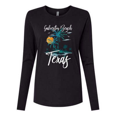 Family Vacation Retro Sunset Texas Galveston Beach Womens Cotton Relaxed Long Sleeve T-Shirt