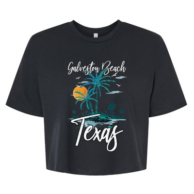 Family Vacation Retro Sunset Texas Galveston Beach Bella+Canvas Jersey Crop Tee