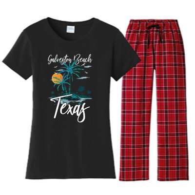 Family Vacation Retro Sunset Texas Galveston Beach Women's Flannel Pajama Set