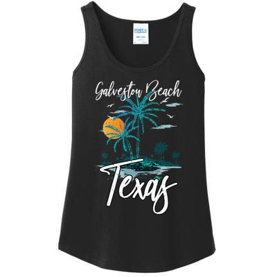 Family Vacation Retro Sunset Texas Galveston Beach Ladies Essential Tank