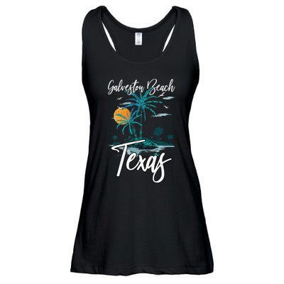 Family Vacation Retro Sunset Texas Galveston Beach Ladies Essential Flowy Tank