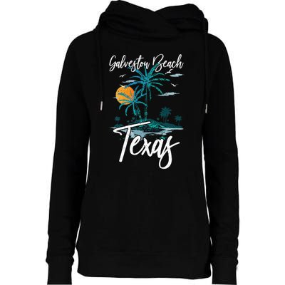 Family Vacation Retro Sunset Texas Galveston Beach Womens Funnel Neck Pullover Hood