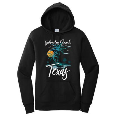 Family Vacation Retro Sunset Texas Galveston Beach Women's Pullover Hoodie