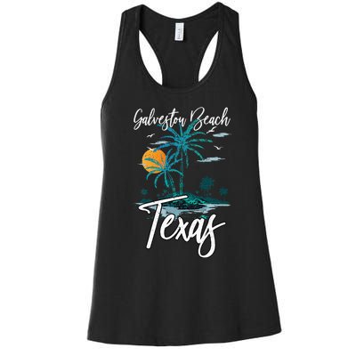 Family Vacation Retro Sunset Texas Galveston Beach Women's Racerback Tank