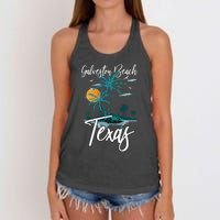 Family Vacation Retro Sunset Texas Galveston Beach Women's Knotted Racerback Tank