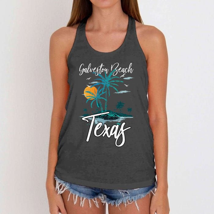 Family Vacation Retro Sunset Texas Galveston Beach Women's Knotted Racerback Tank